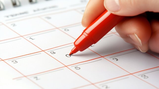 Hand marking a date on a calendar.j