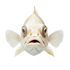 Closeup of a surprised looking light beige fish isolated on sea fins eyes on transparent background