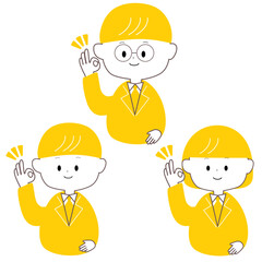 オッケーサインを出すスーツ姿のかわいい男女