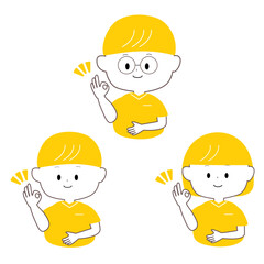 オッケーサインを出すスクラブを着たかわいい男女