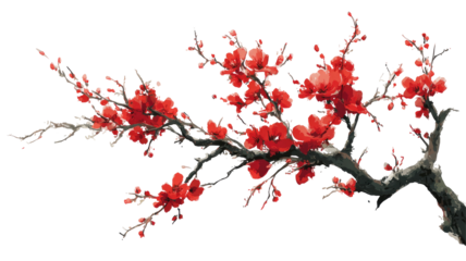Tree Branch with Red Flower Transparent Background

