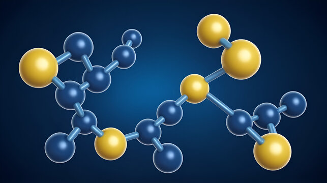 Arachidonic acid, AA, ARA molecule. It is unsaturated omega-6 fatty acid, is precursor in biosynthesis of prostaglandins, thromboxanes, leukotrienes. Dark blue background