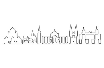 Obraz premium Continuous one line drawing of Zagreb city skyline. Single line drawing illustration of Croatia cityscape. Beautiful buildings and architecture concept vector art. Doodle line illustration.