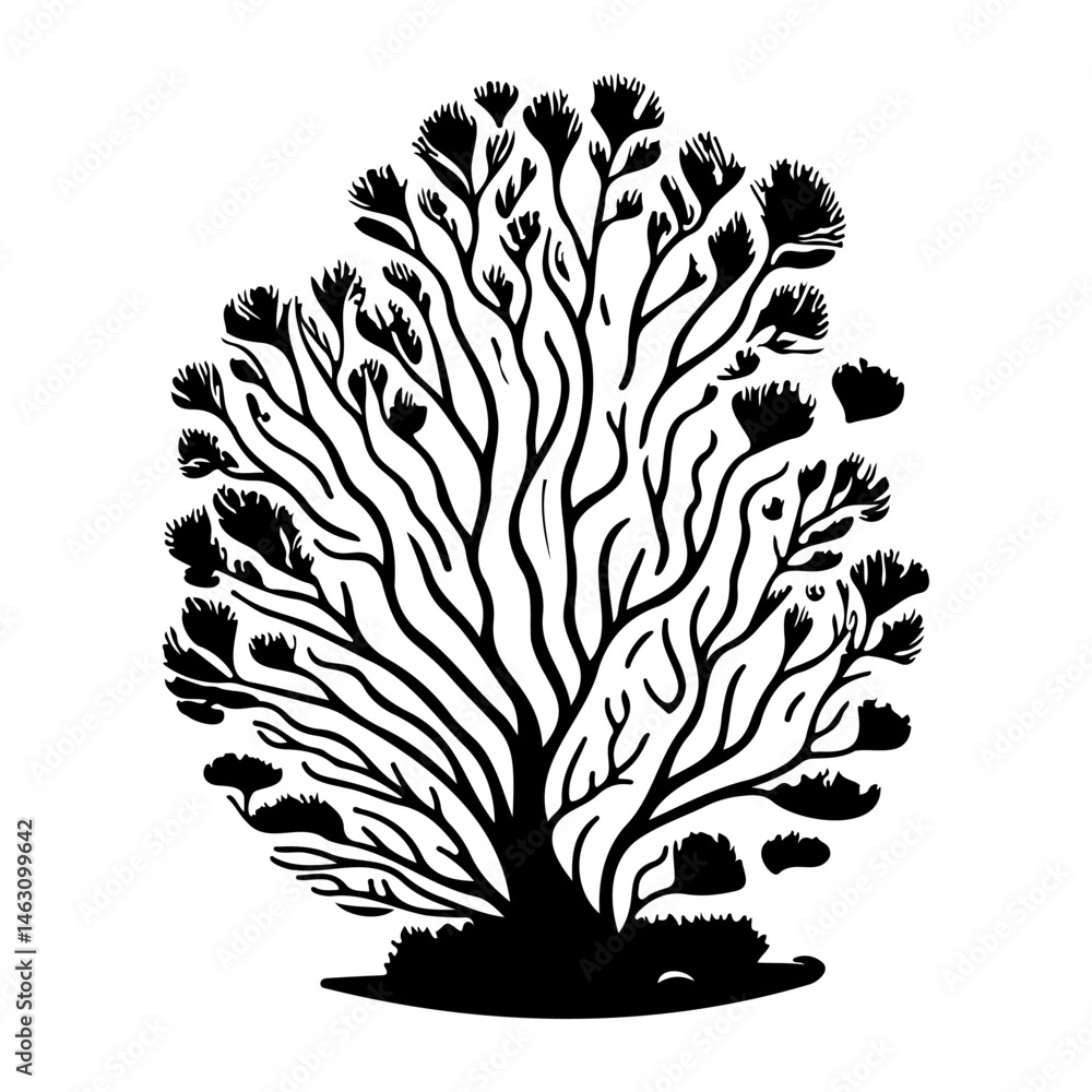 Poster silhouette of a stylized tree showcasing intricate branching and foliage design