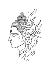 Minimalist Line Art of Lord Shiva in Meditative Profile – Black and White Hand-Drawn Spiritual Illustration for Tattoo, Devotional Art, and Hindu Cultural Design