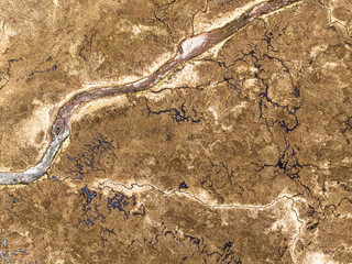 Top Down over Moors and River Etive from a drone,  Glen Etive ValleyBuachaille Etive Mòr, The Buachaille, Highlands, Scotland