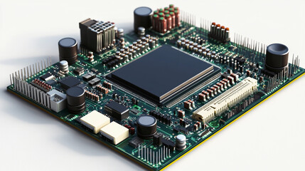 3D mock-up of electronic circuit board on white background.ai 