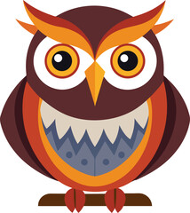 Cute cartoon owl vector illustration with bold colors