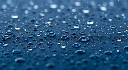 Close Up of Water Droplets on Dark Blue Textured Material