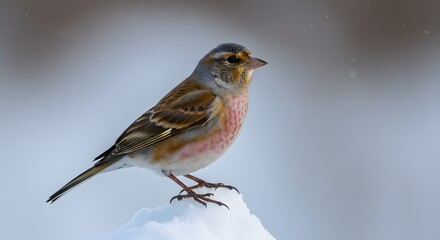 Bird Perching on Snow in Winter Natural Habitat