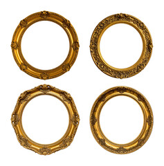 Elegant Antique Round and Oval Gold Frames for Pictures and Artwork, Isolated on Transparent Background