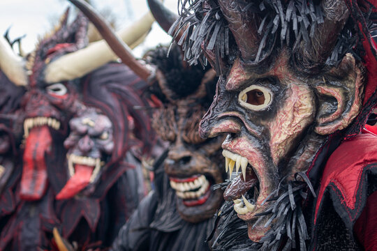 red demon skull devil mask at portobello devil and congo festival colon