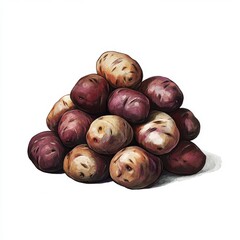 Obraz premium Pile of red and yellow potatoes, fresh produce, food isolated on white background