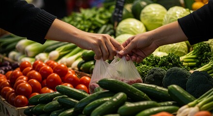 Close-Up of Hand Selecting Fresh Produce at Market