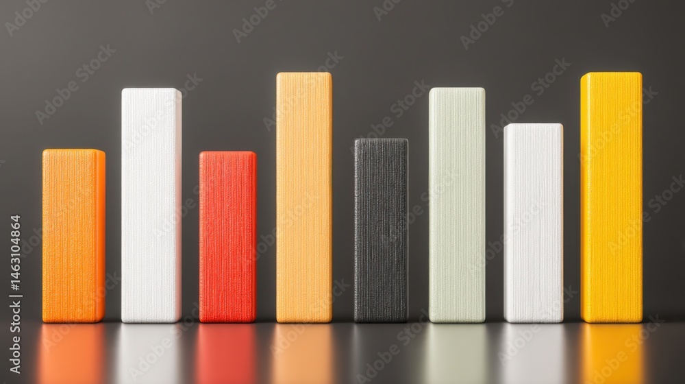 Poster Colorful bar graph illustration representing data on a reflective dark surface.