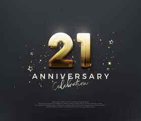 21st anniversary celebration, with shiny gold numbers on a black background.