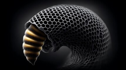 Sleek aluminum honeycomb pattern rendered in 3D, catching soft overhead light, creating dimensionality through tiny hexagonal shadows