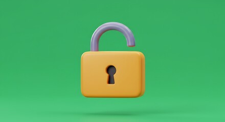 vector cartoon unlocked padlock icon representing open, centered on green screen
