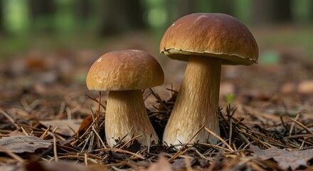 Fototapeta premium Boletus Growing in Forest Ground Wild Edible Mushroom