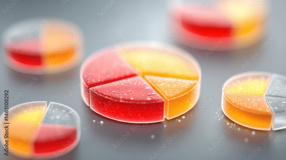 Aufkleber Colorful pie chart graphics representing data and business analysis on a gray surface