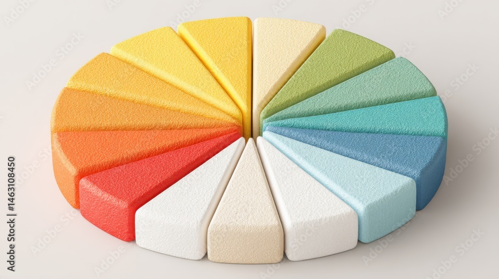 Poster colorful pie chart slices arranged in a circle on a neutral background