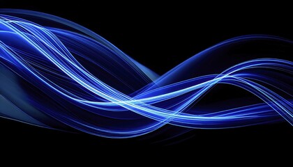 Naklejka premium Flowing Light Waves on Isolated Black Background