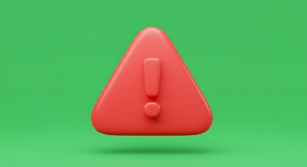 vector cartoon alert icon with red exclamation mark inside a triangle, centered on isolated green screen background
