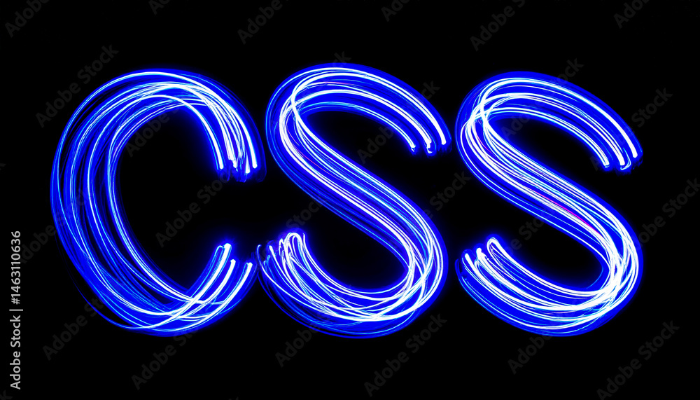 Poster blurred light waves forming the letters css on black background