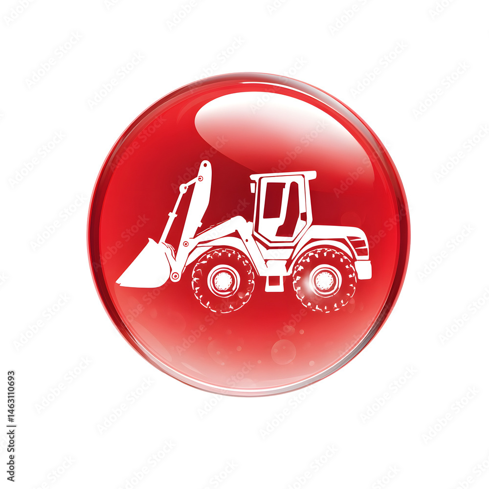 Poster minimalist red glossy icon depicting a front loader and rear digging excavator representing heavy co