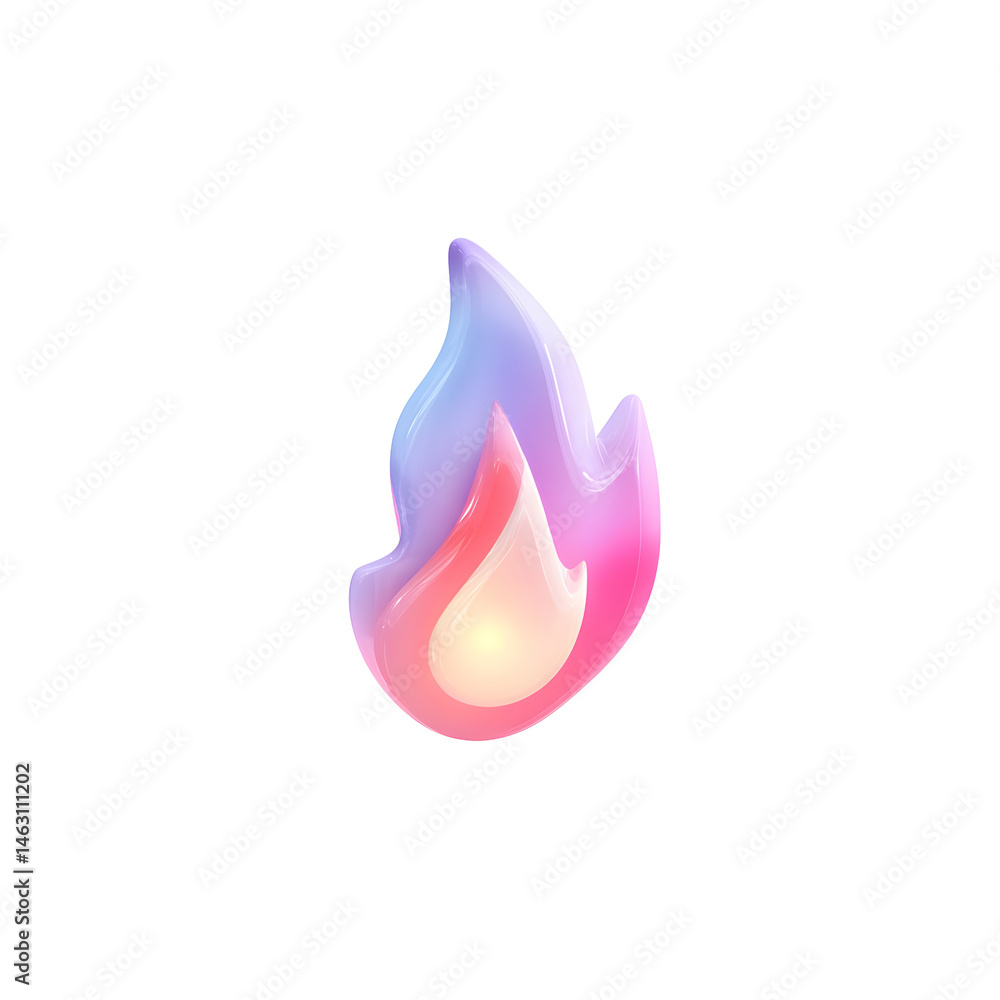 Aufkleber softly floating pastel flame icon with a vibrant gradient blend and bright rim glow set against a cl