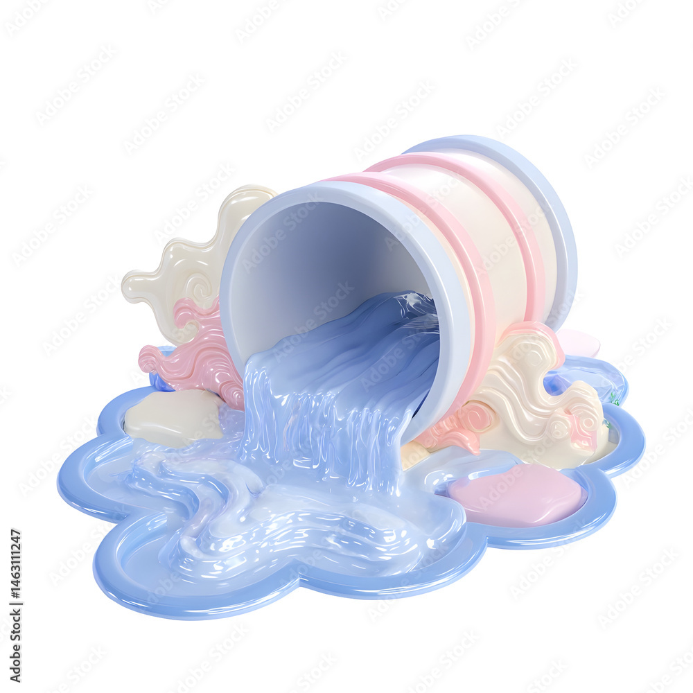 Fototapete whimsical 3d model of a pastel colored drainage pipe above a serene body of water with soft flowing 