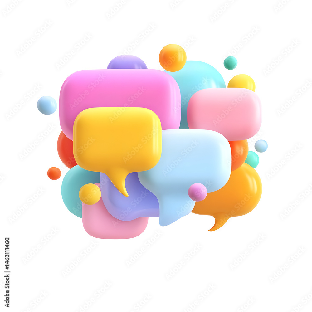 Fototapete colorful 3d pastel message bubbles with soft edges and ellipsis floating against a clean white backg