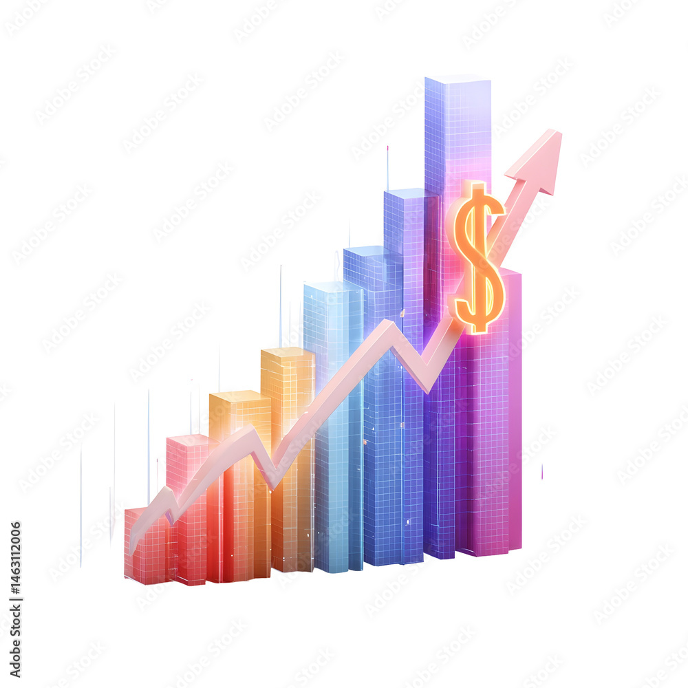 Leinwandbilder vibrant 3d graph depicting the growth and financial performance of a business with an upward pointin