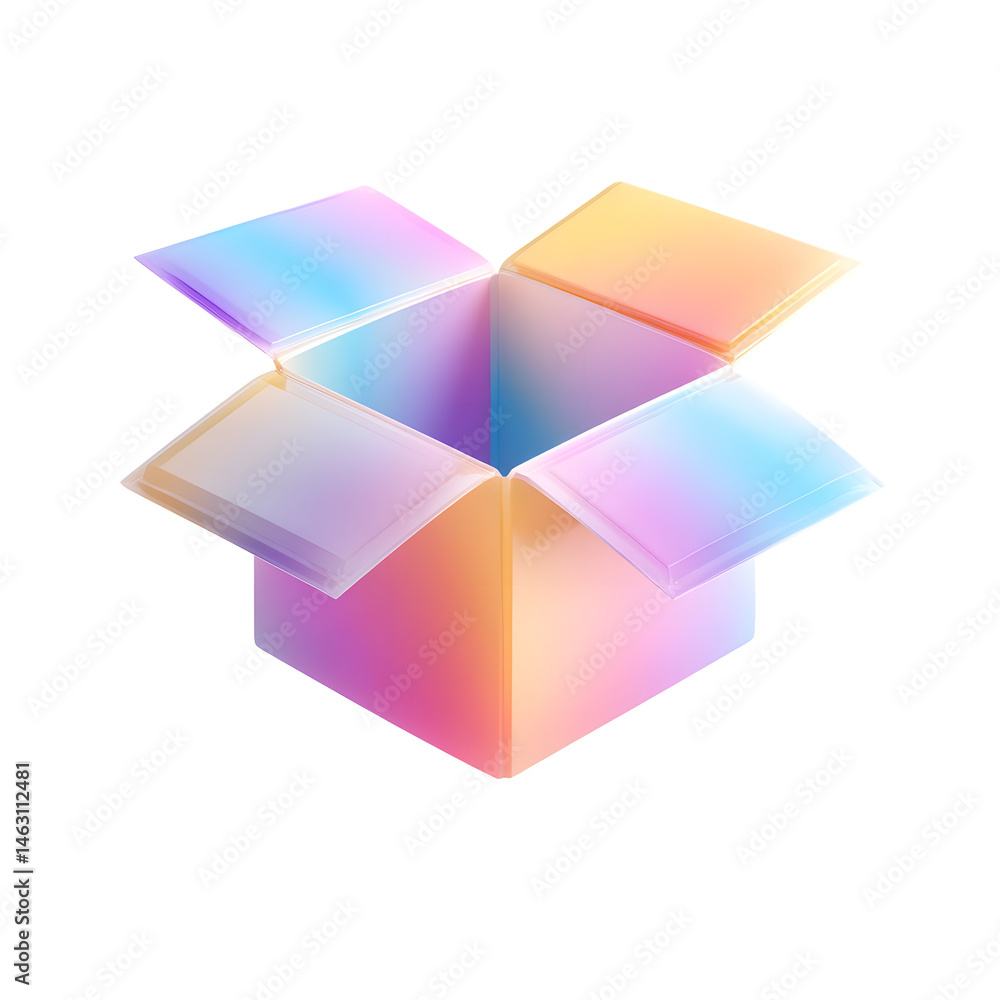 Poster a visually striking 3d cube shaped box in a blend of soft pastel colors with subtle shadows and a cl