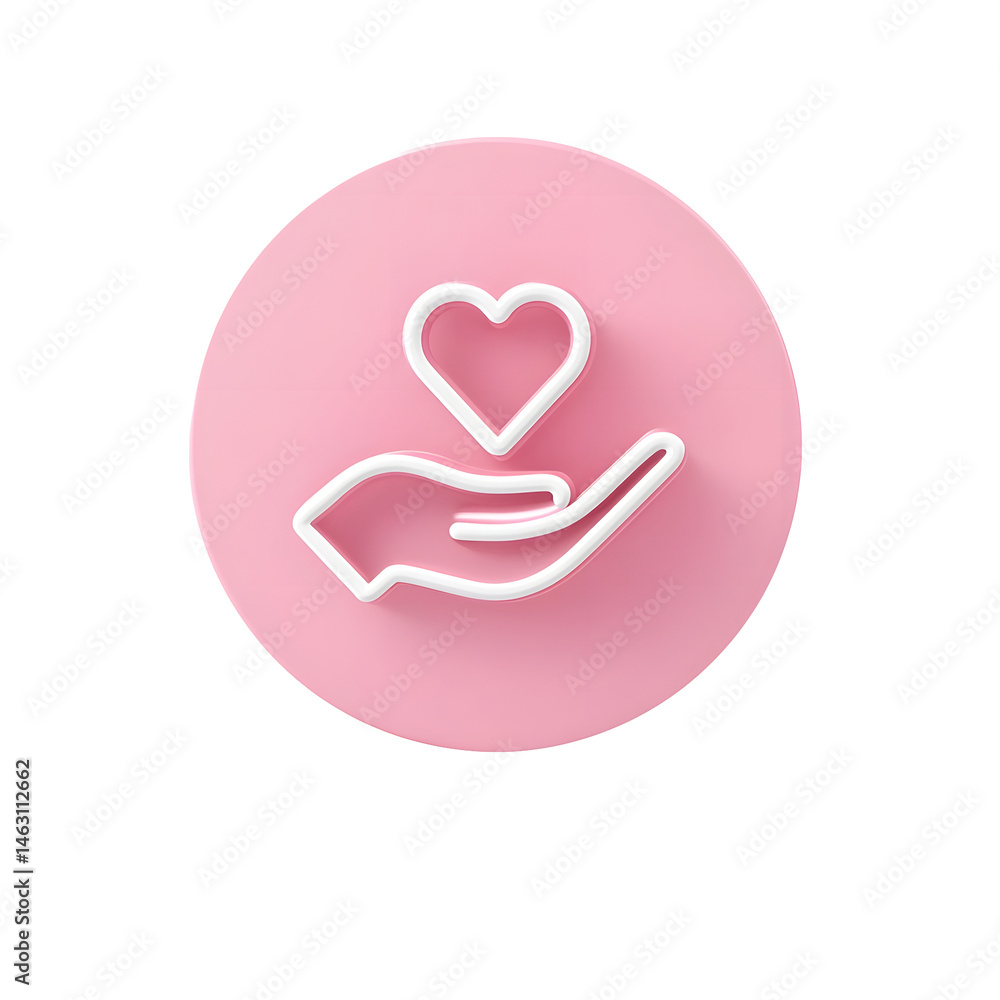 Aufkleber minimalist pink circular icon depicting a hand gesture supporting and caring for a heart symbol repr