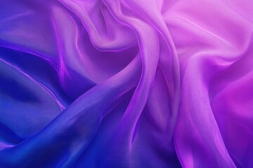 Obraz premium A close-up view of flowing silk fabric in gradient shades of purple and blue. showcasing delicate textures and soft folds. ideal for fashion and textile design backgrounds