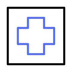 Isolated medical cross symbol enclosed in square for assistance and healthcare use