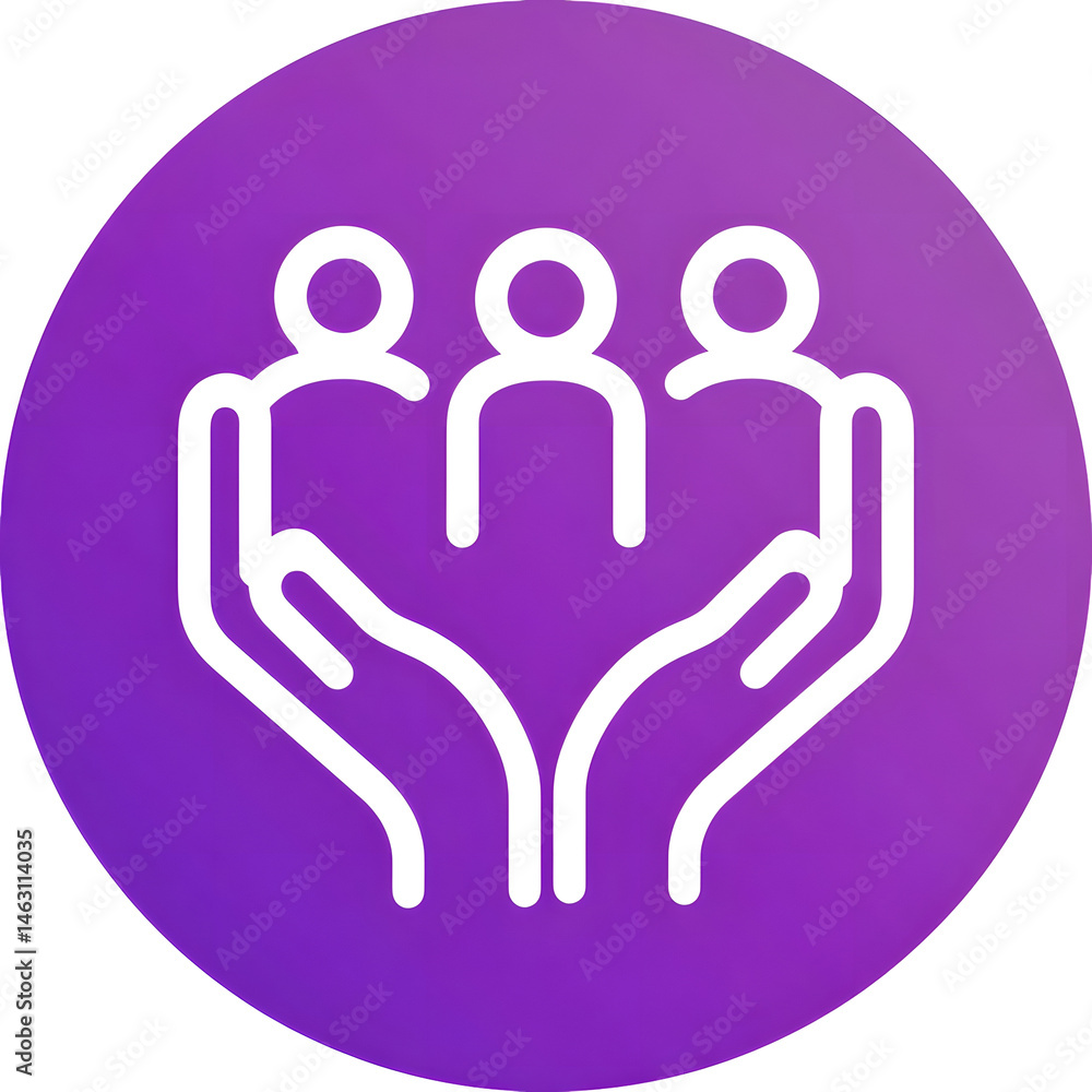 Poster an depicting hands embracing and protecting a diverse group symbolizing inclusive support and
