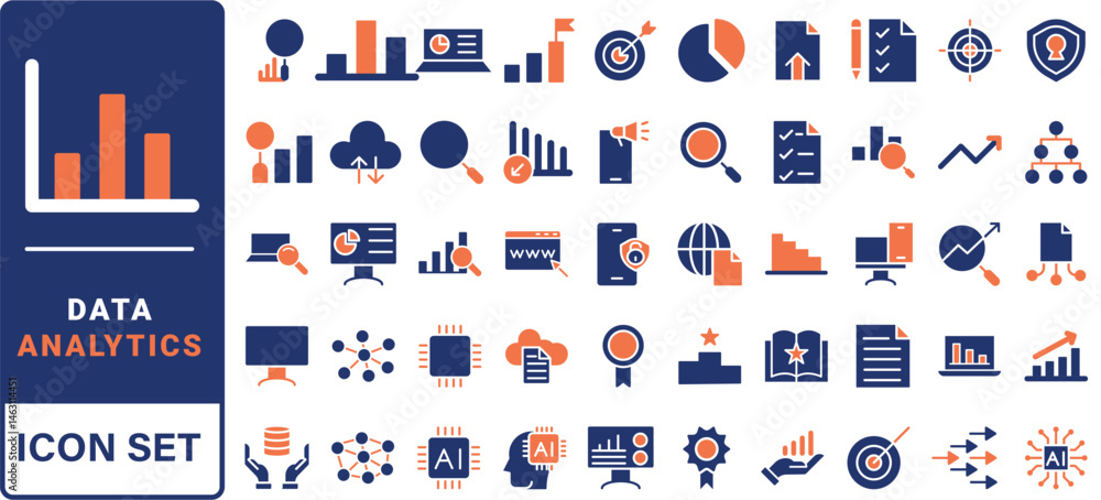Poster data driven line icon set. editable stroke. containing as big data, data mining, algorithm, analytic