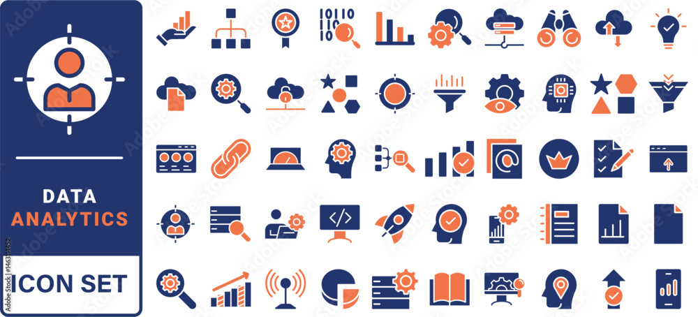 Poster data driven line icon set. editable stroke. containing as big data, data mining, algorithm, analytic