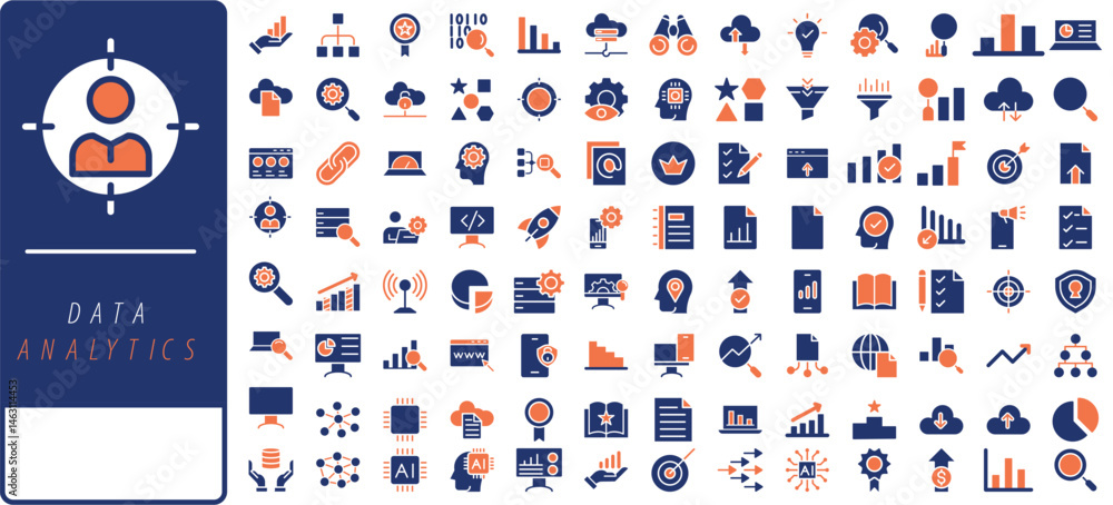 Poster data driven line icon set. editable stroke. containing as big data, data mining, algorithm, analytic
