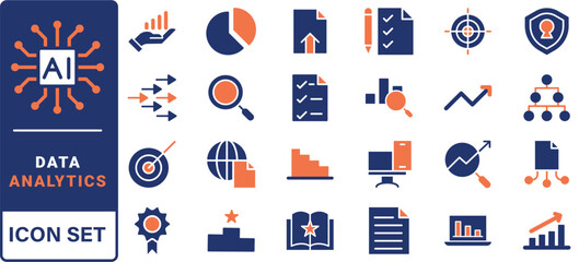 Fototapeta premium Data driven line icon set. Editable stroke. Containing as big data, data mining, algorithm, analytics, machine learning, ai, science, warehouse, database, dataset and more.