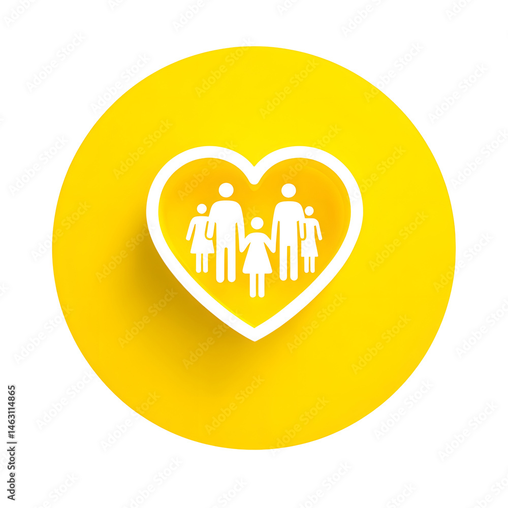 Leinwandbilder a simple abstract icon depicting a heart shaped silhouette of a family or team within a circular yel