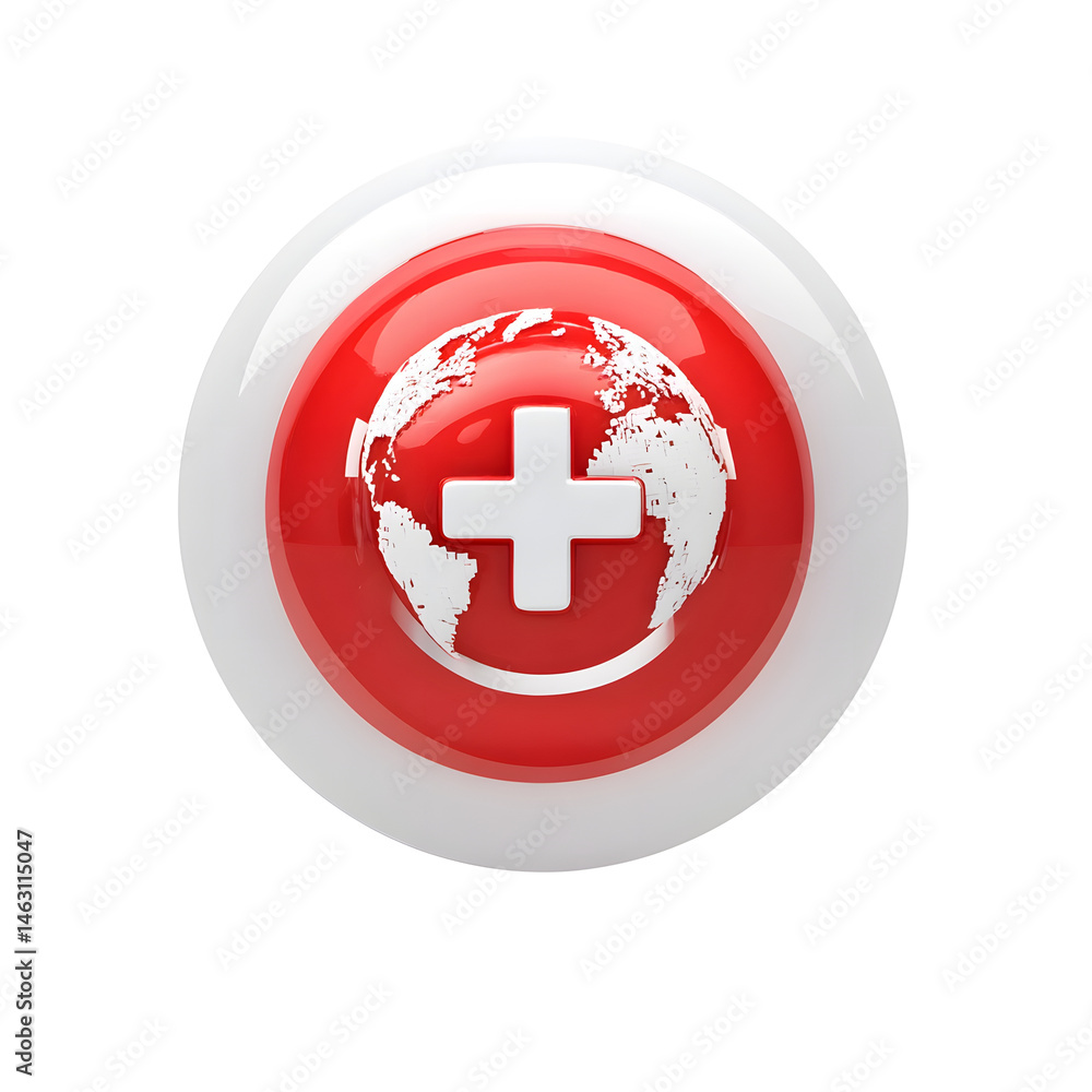 Leinwandbilder minimalist 3d rendering of a red circular icon with a white medical cross and an outline of the eart