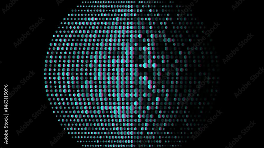 Poster Blue purple sphere of tech halftones dots abstract minimal background. Seamless looping neon 3d effect futuristic motion design. Video animation Ultra HD 4K 3840x2160