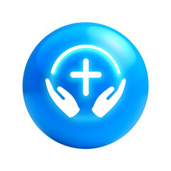 Obraz premium A glowing blue circular icon with a white cross symbolizing the embrace of faith charity and compassionate care for others
