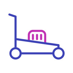 Stylized lawnmower illustration with simple lines and contrasting color scheme