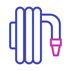 Depiction of a coiled water hose with a nozzle outline in vivid contrasting hues