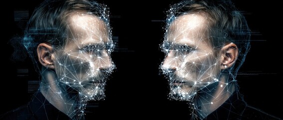 Digital twins: futuristic human network concept.