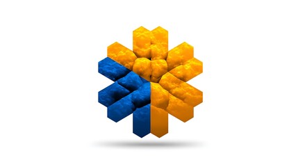 Symmetrical pattern using radial geometry with overlapping polygons and bright contrasting color zones